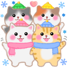 [LINEスタンプ] 4匹のぽちゃりねこ「冬」【修正版】